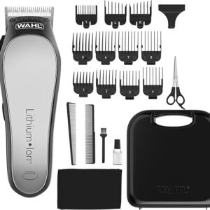 WAHL Lithium Ion Rechargeable Hair Clipper with Adjustable Taper Lever and 8 Attachment Combs